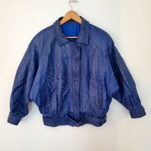 Vintage bleu Leather Zip/Button Up Bomber/Cropped Jacket M/L 80's 90's Retro
